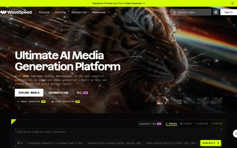 Screenshot of the WaveSpeedAI: broad model access with longer video support website