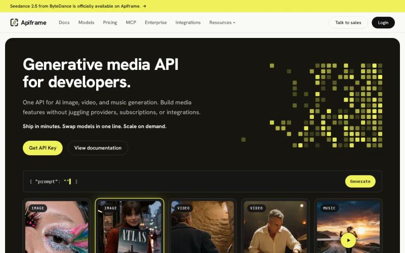 Screenshot of the Apiframe website
