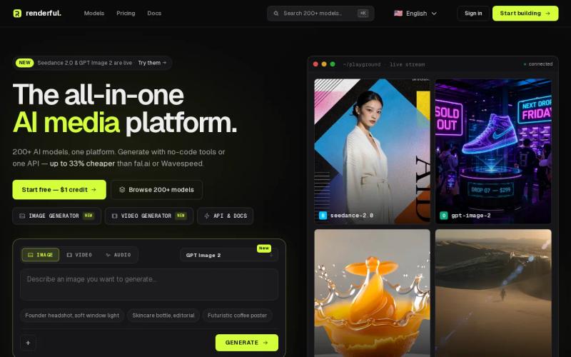 Screenshot of the Renderful website