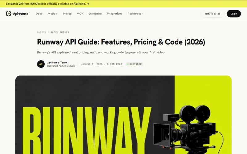 Screenshot of the Runway API website