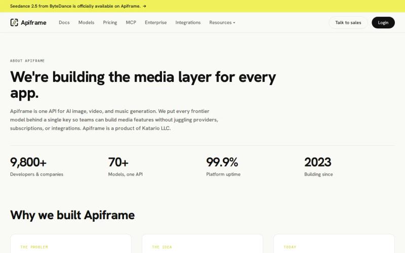 Screenshot of the Apiframe website