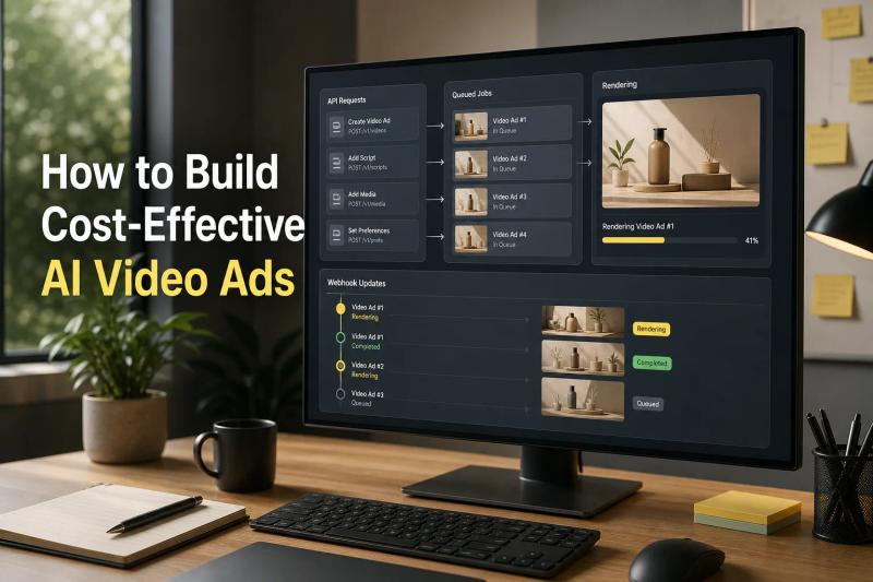 AI video ad API workflow with queued jobs and webhook automation