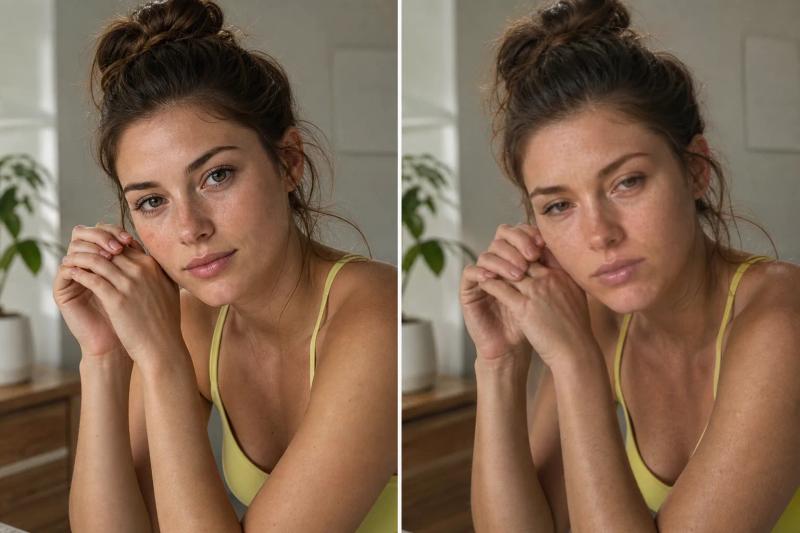 comparison of negative prompting effects on photorealistic AI portrait quality and anatomy.