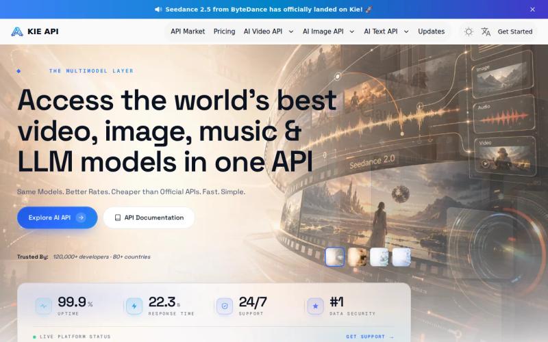 Screenshot of the KIE AI: High-volume multimedia generation website
