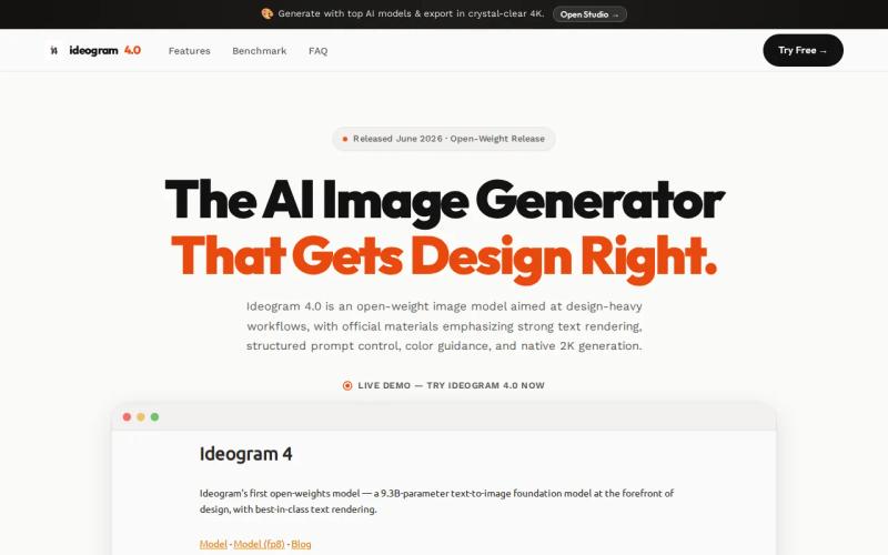 Screenshot of the Ideogram: High Published Text-Rendering Accuracy website