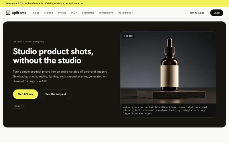 Screenshot of the Apiframe website
