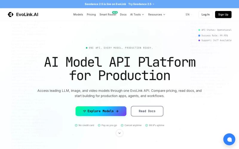Screenshot of the EvoLink website