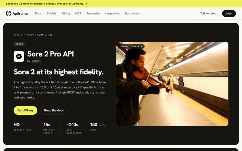 Screenshot of the Apiframe website