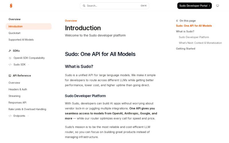 Screenshot of the Sudo: Fast model switching in a unified API benchmark website