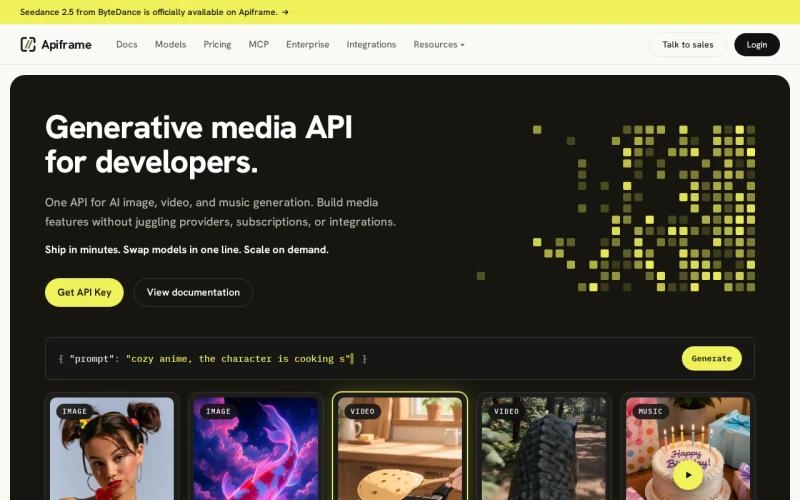Apiframe: visual reference for 1. Apiframe — One API for AI media generation