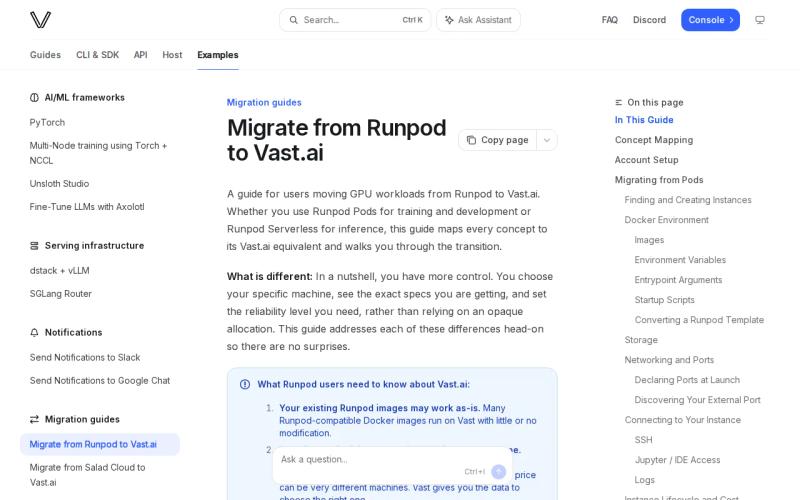 Screenshot of the Vast.ai website