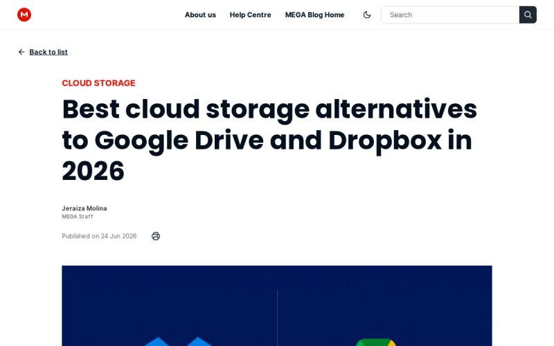 Screenshot of the Mega website