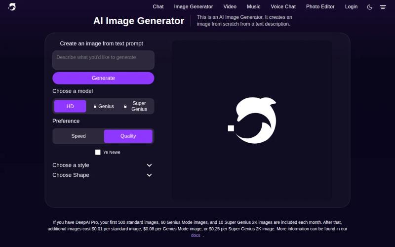 DeepAI: visual reference for 4. DeepAI, Simple Multimodal Generation With a Free Tier