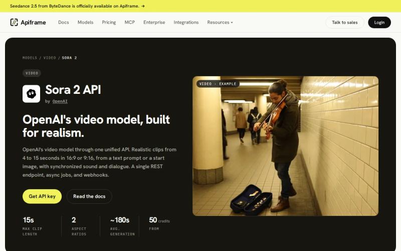 Screenshot of the Apiframe website