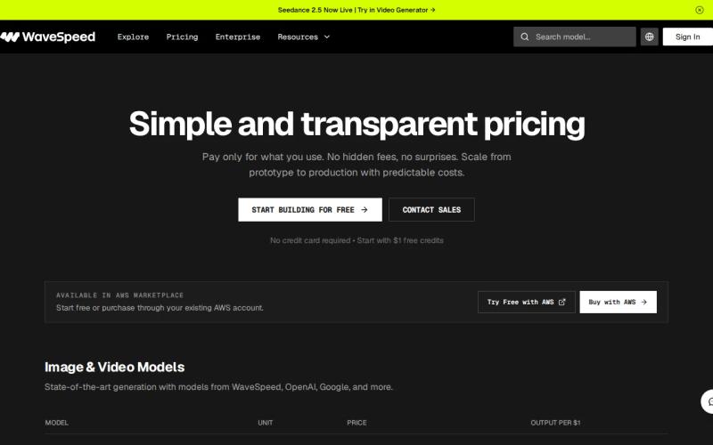 Screenshot of the WaveSpeed: Multimodal generation with image website