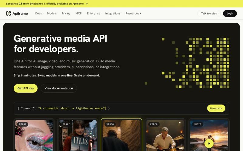 Screenshot of the Apiframe website