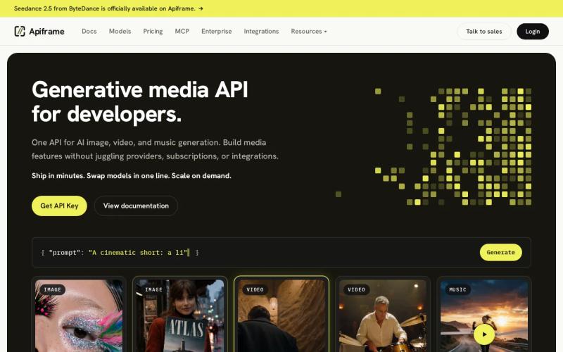 Screenshot of the Apiframe website