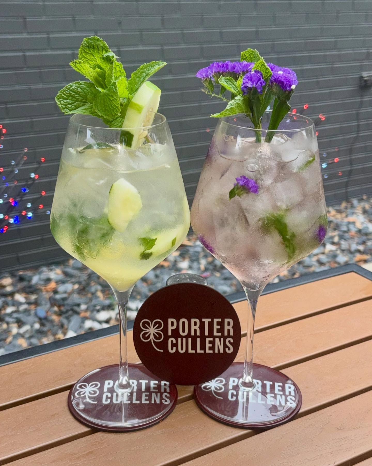 Cucumber mint spritz cocktail on the patio