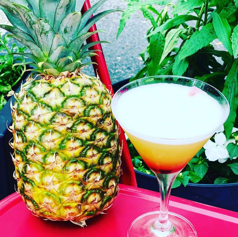Piña colada garnished with pineapple