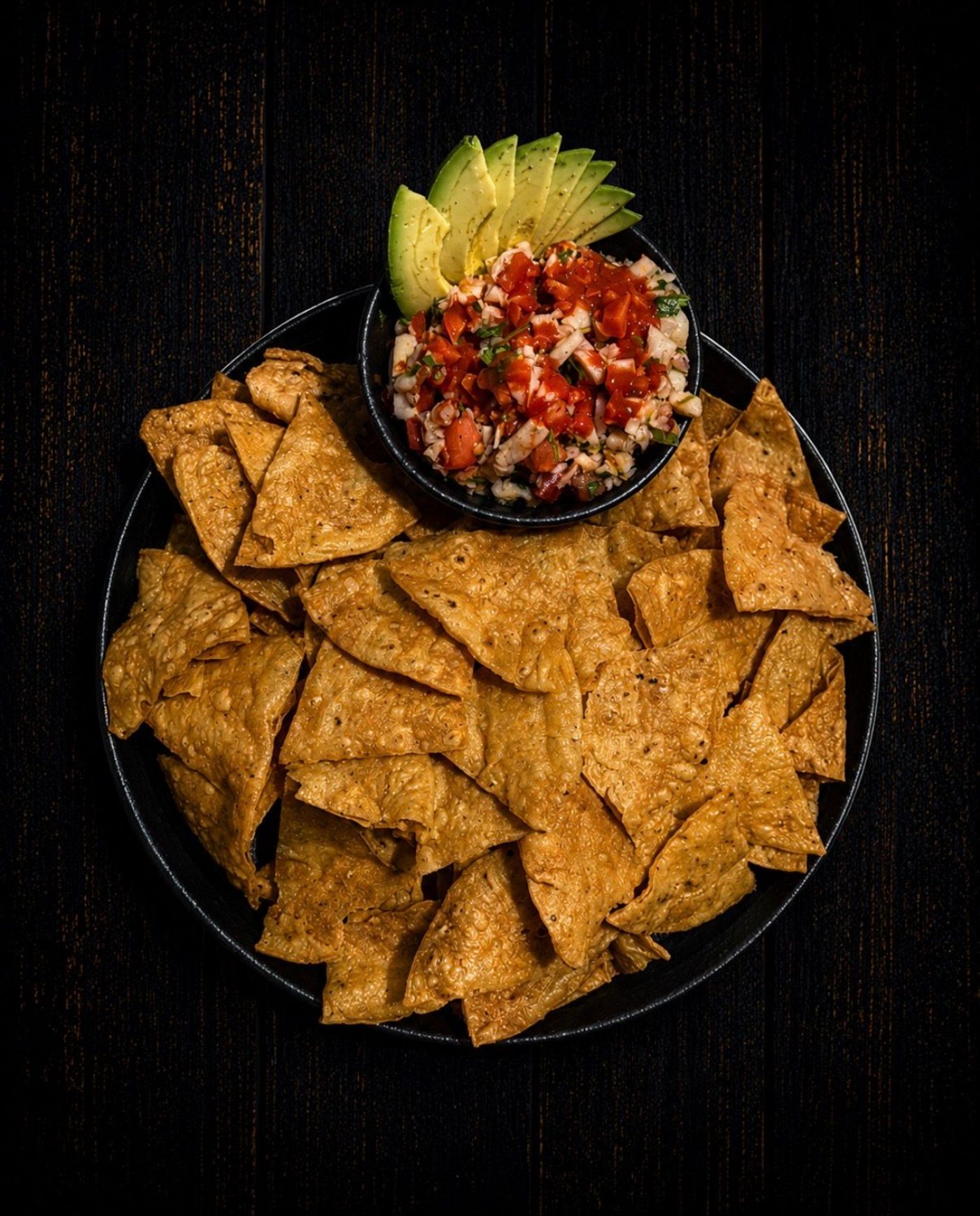 Fresh ceviche with tortilla chips