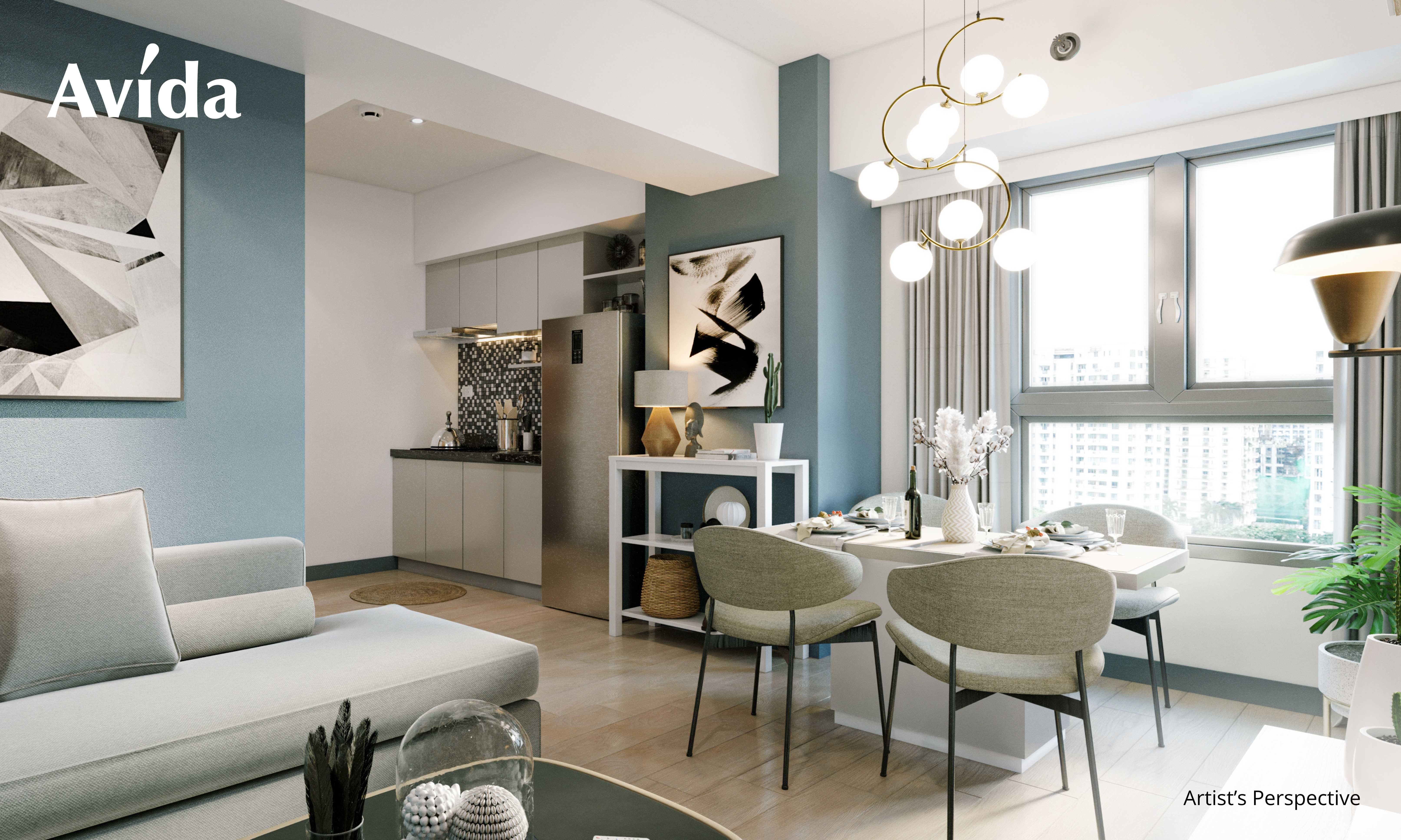 Avida Patio Madrigal Unit Layout - 1BR Living & Dining Area: Bathe your space in natural lighting while keeping it cool and protected 