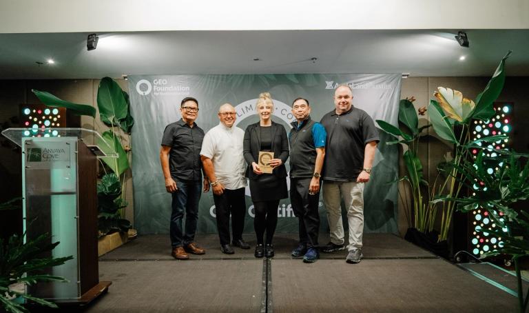 Joe Dagdagan, Ayala Land golf courses General Manager; Raymond Bunquin, Anvaya Cove & Sports Club General Manager; Carole Kerrey, Director of Certification, Data, and Credibility for GEO Foundation; Manuel Illana, Premium RBG Planning Studio Head; and Brett Hickey, Anvaya Cove Beach & Golf Club Managing Director