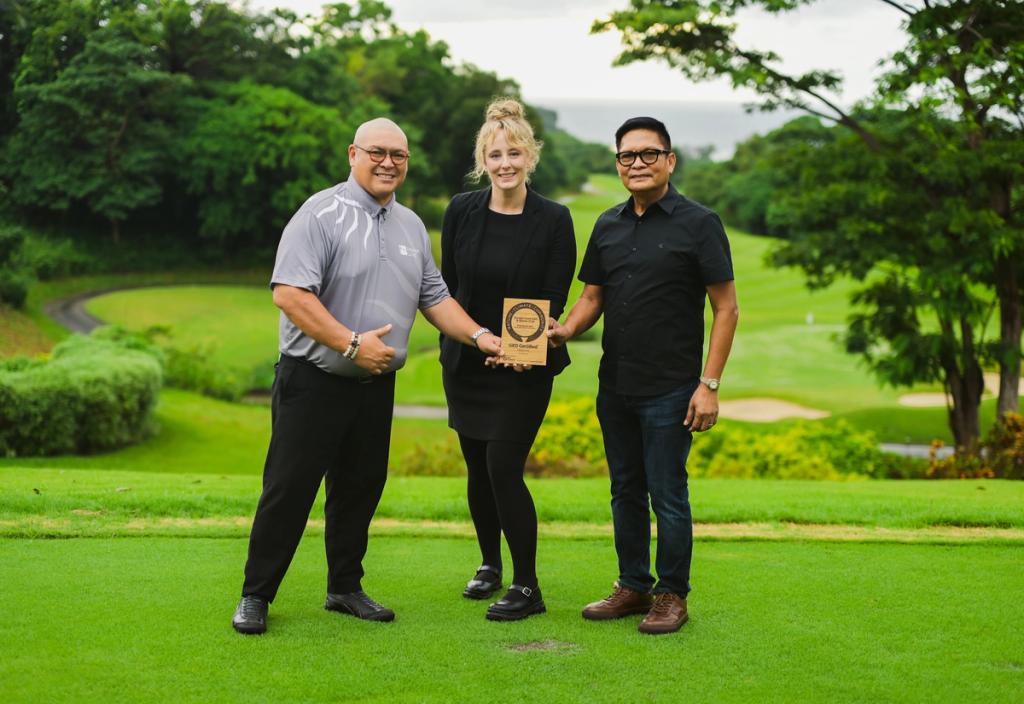 Raymond Bunquin, Anvaya Cove & Sports Club General Manager; Carole Kerrey, Director of Certification, Data, and Credibility for GEO Foundation; and Joe Dagdagan, Ayala Land golf courses General Manager at Anvaya Golf Course