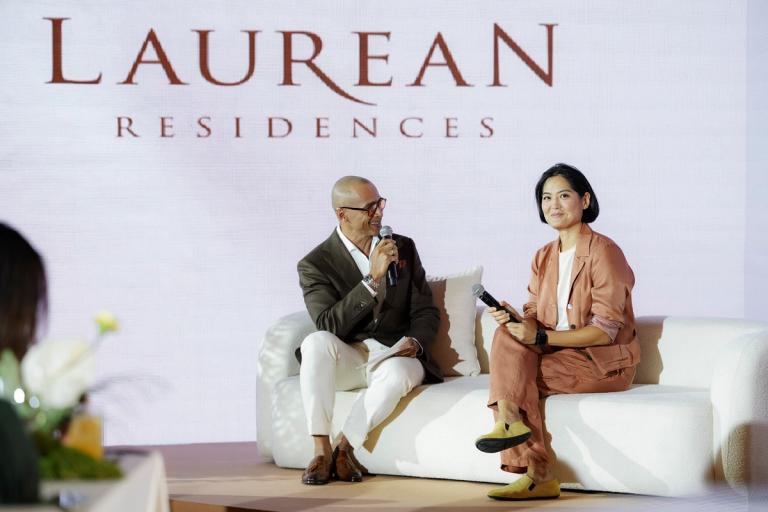 Paolo Abrera and Joyce Wang, Founder and Principal of Joyce Wang during the Fireside Chat at the Laurean Residences Launch Event