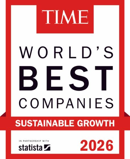 TIME magazine's banner for the 2025 World's Most Sustainable Companies, created in partnership with Statista. The design features bold white text on a dark green background with subtle graphic lines, emphasizing environmental responsibility and corporate sustainability.