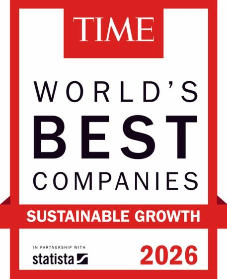 TIME magazine's banner for the 2025 World's Most Sustainable Companies, created in partnership with Statista. The design features bold white text on a dark green background with subtle graphic lines, emphasizing environmental responsibility and corporate sustainability.