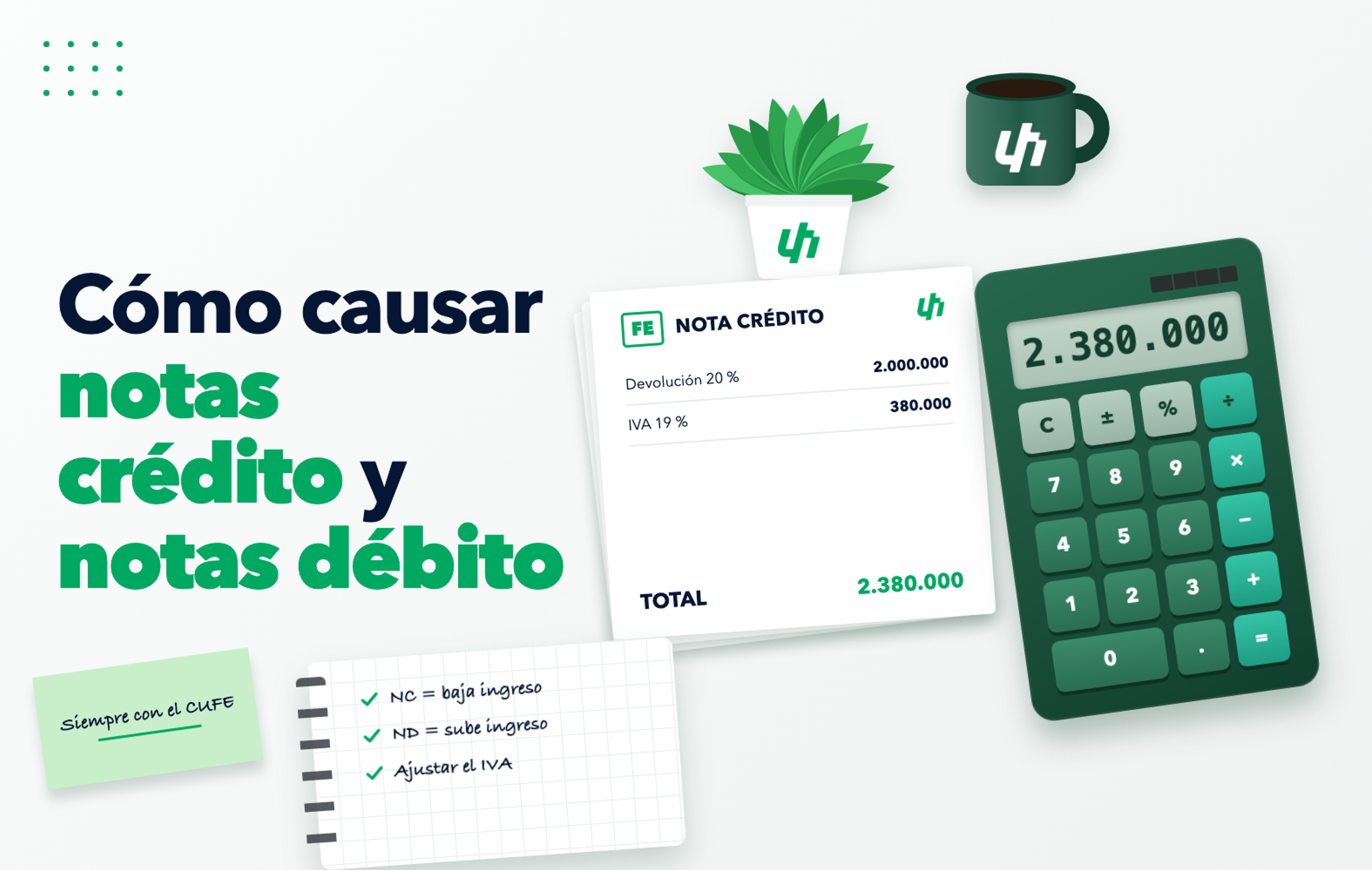 Factura con nota crédito por devolución y asientos de ajuste de ingreso, IVA y cartera