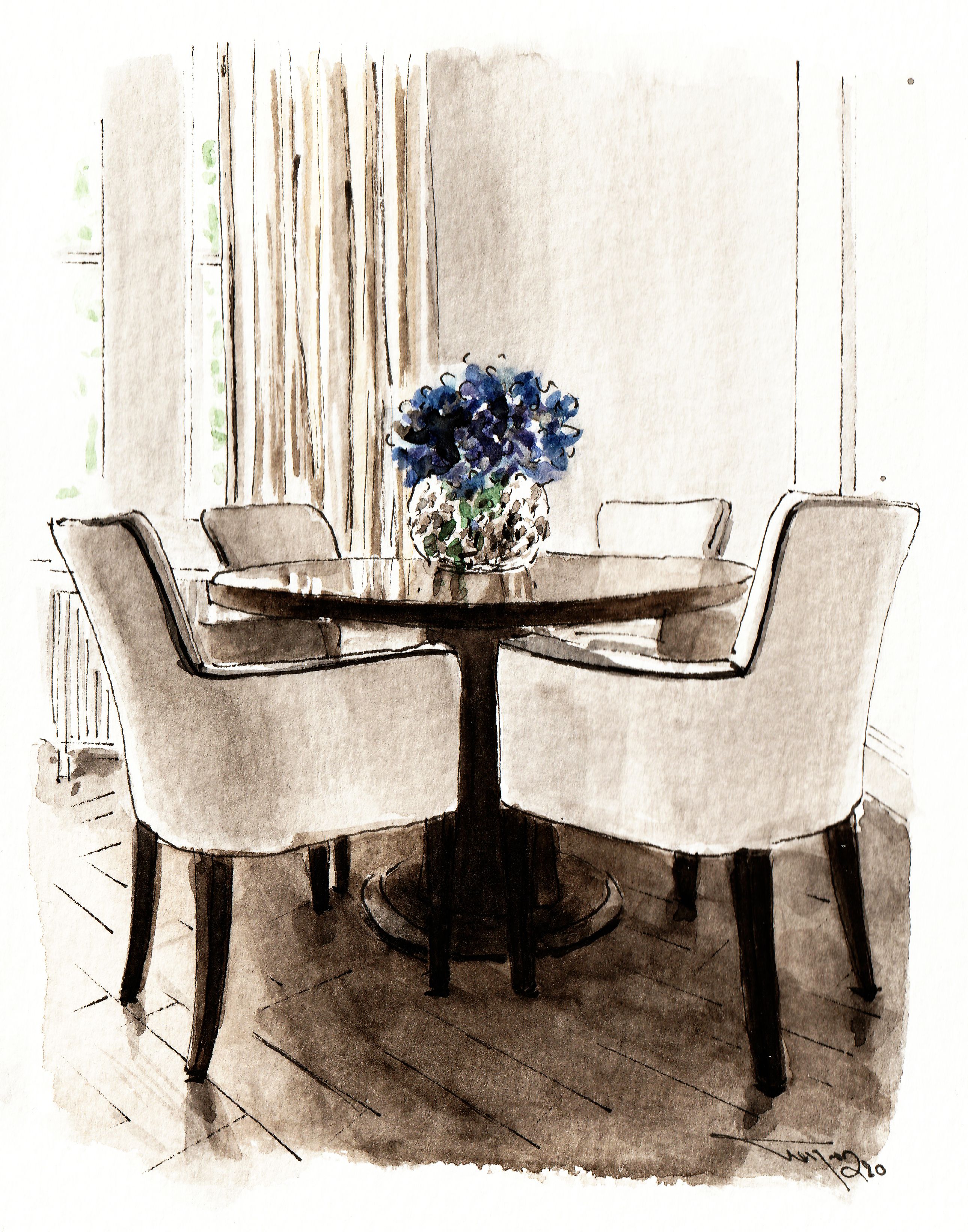 Watercolour paint of living room 2