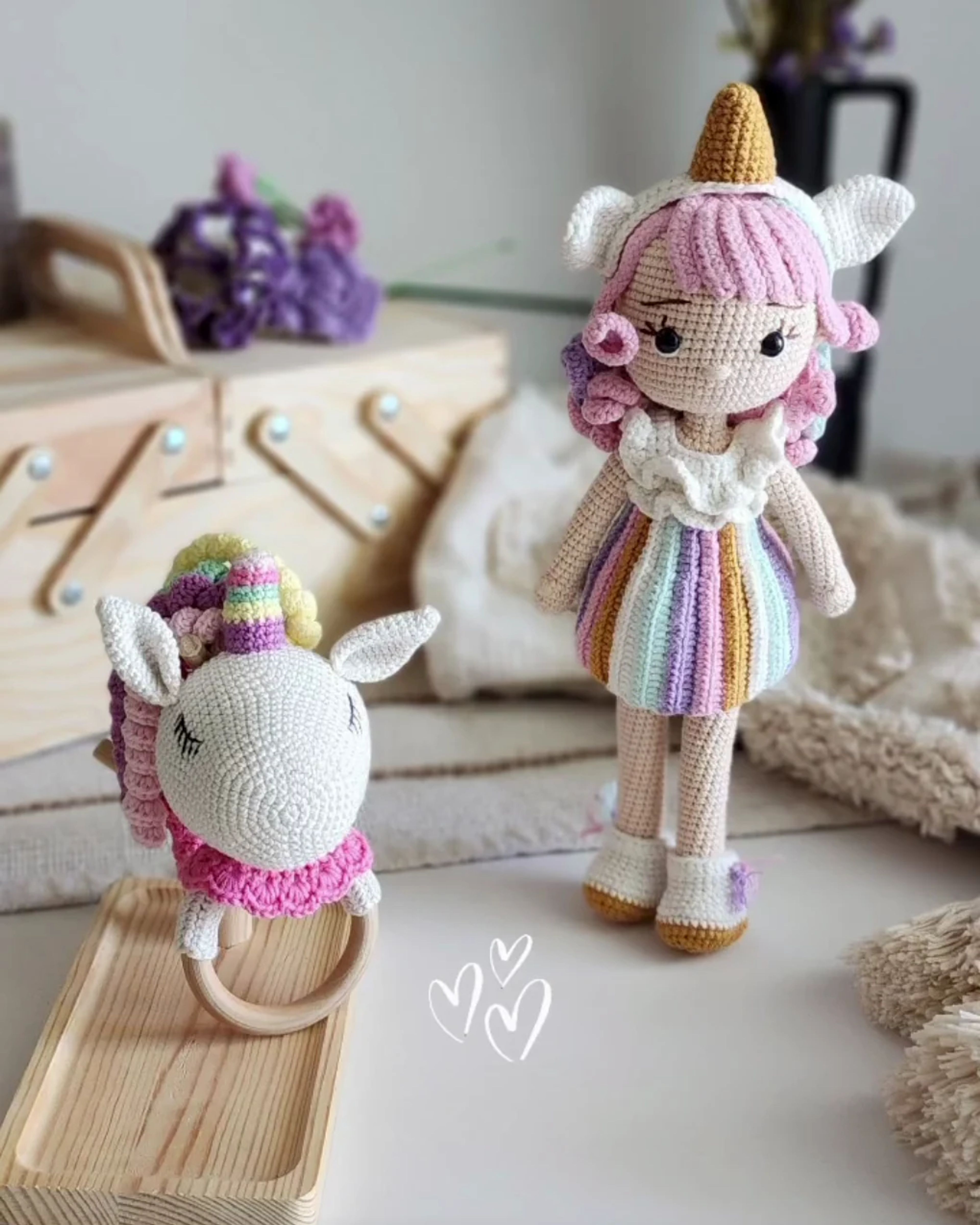 Unicorn Doll & Rattle Set