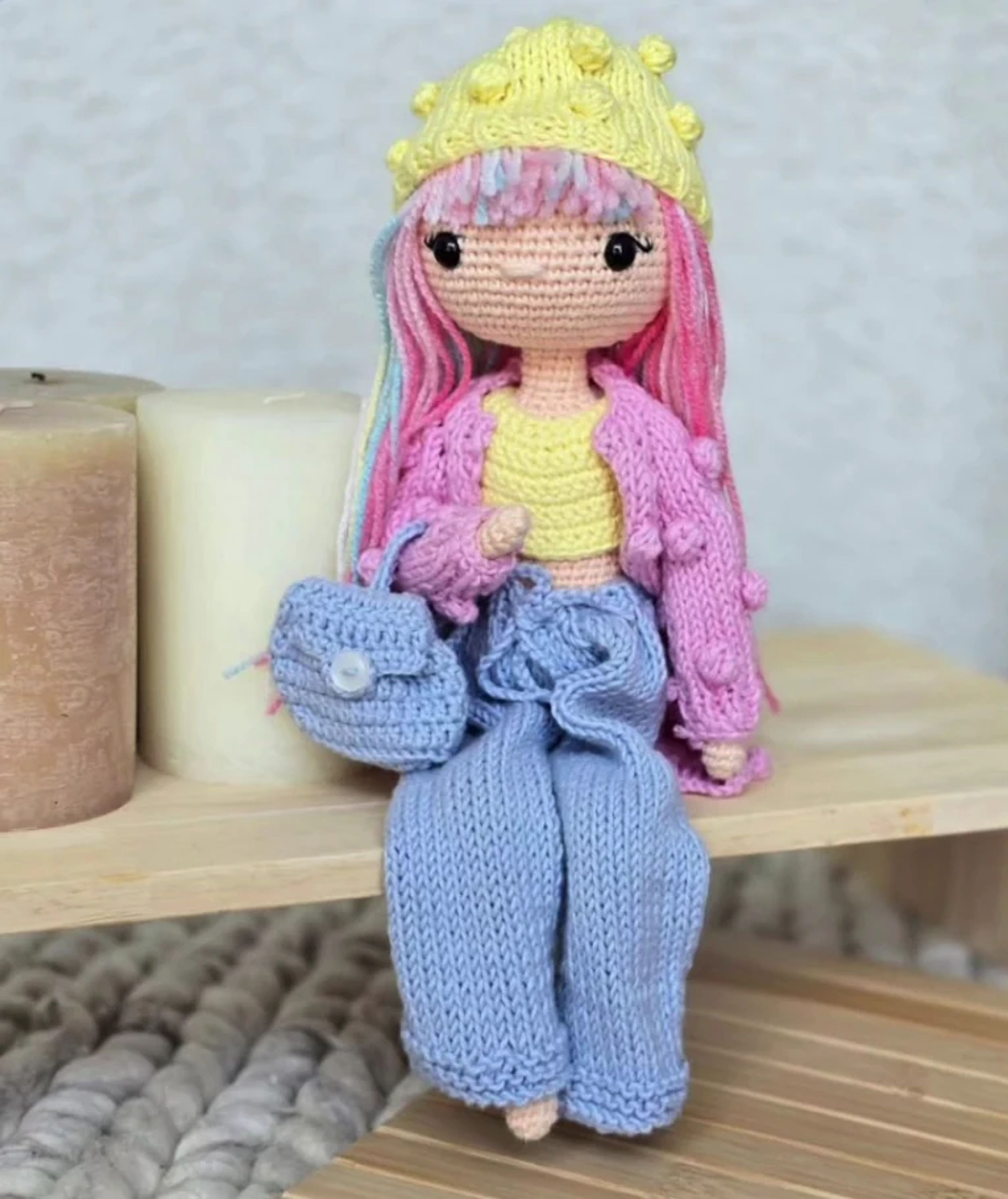 Pink-Haired Doll in Blue Trousers