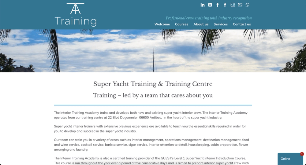 Screenshot of ITA Training | Interior yacht crew training in Antibes