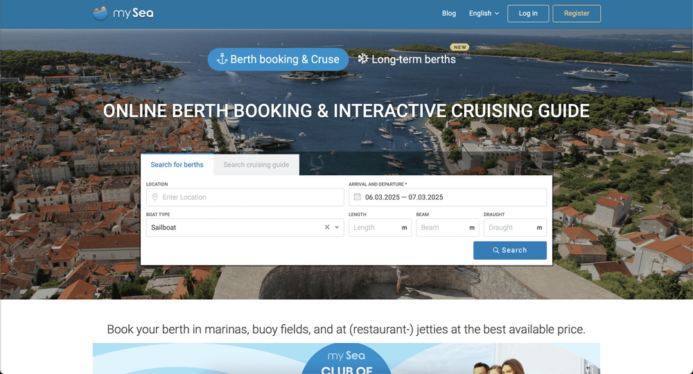 Screenshot of Marinas and online berth booking with best prices - mySea