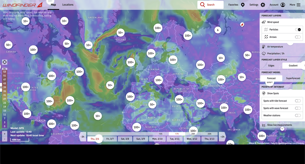 Screenshot of Windfinder - Wind map, wind forecast &amp; weather reports