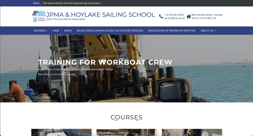 Screenshot of JPMA &amp; Hoylake Sailing School | RYA &amp; MCA Training Centre