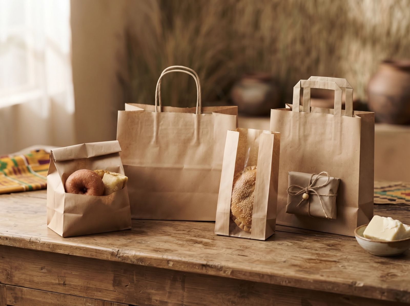 Natural kraft paper bags for food and retail businesses