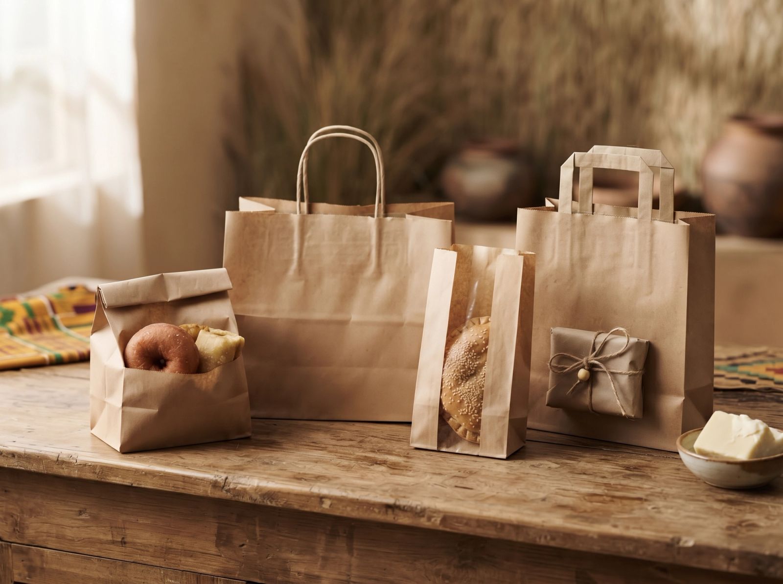 Natural kraft paper bags for food and retail businesses