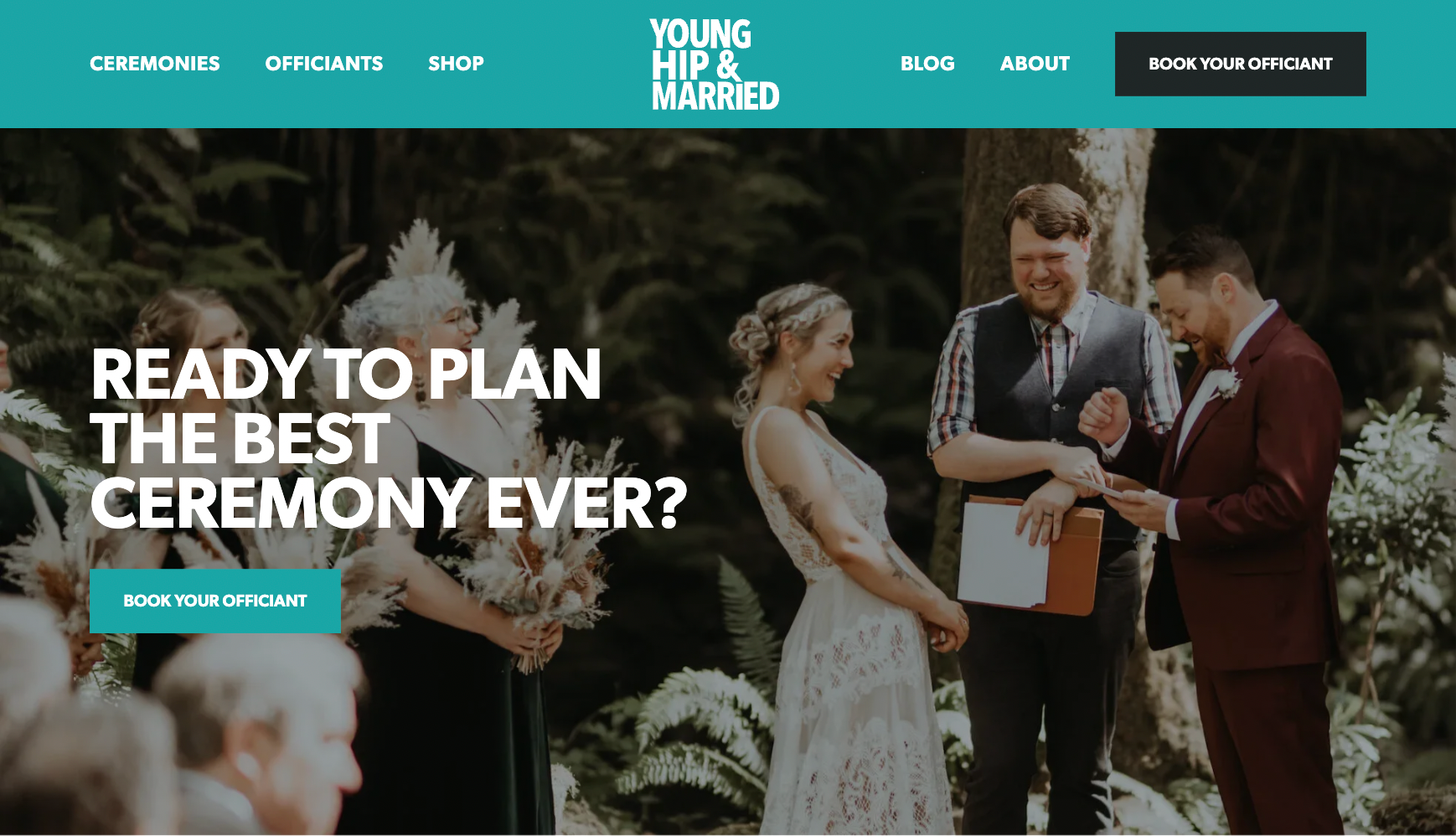 Webside design mockup of a call to action block. White text overlays an image.