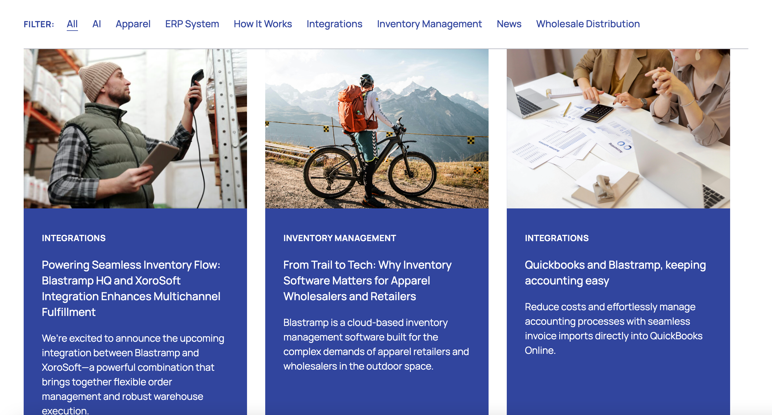 Blog page displaying images and titles for each post.