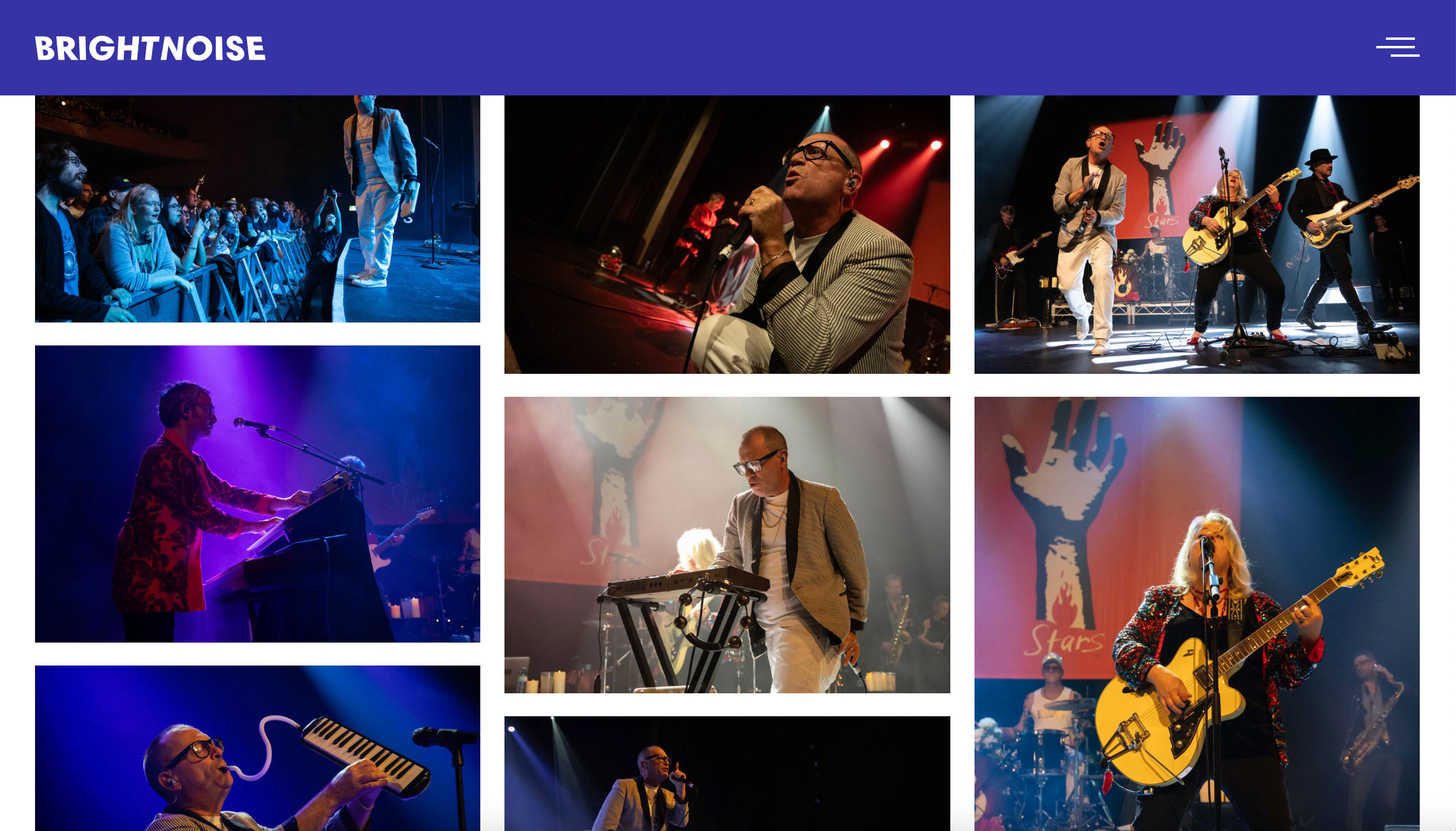 Photo gallery masonry grid on a music website.