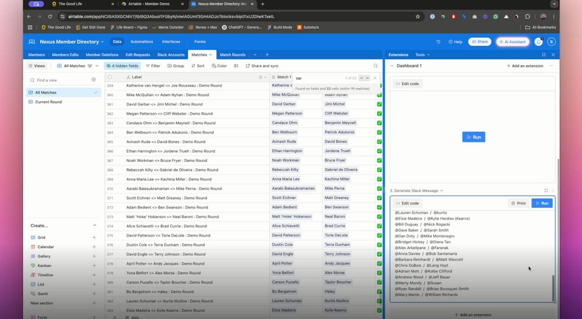Screenshot of an Airtable base listing records for a small directory project
