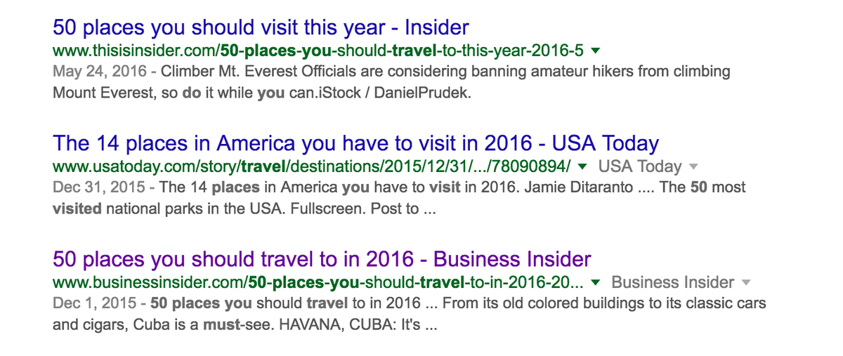 Screenshot of google results