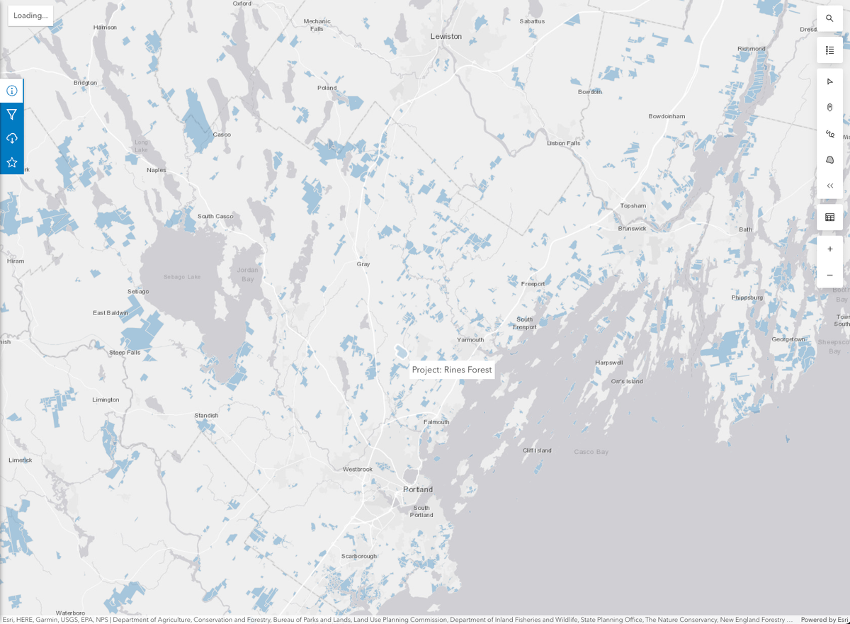 Map of conserved lands around Portland, Maine