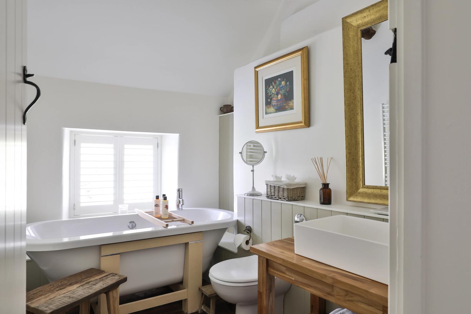 Luxurious bathroom with freestanding bathtub