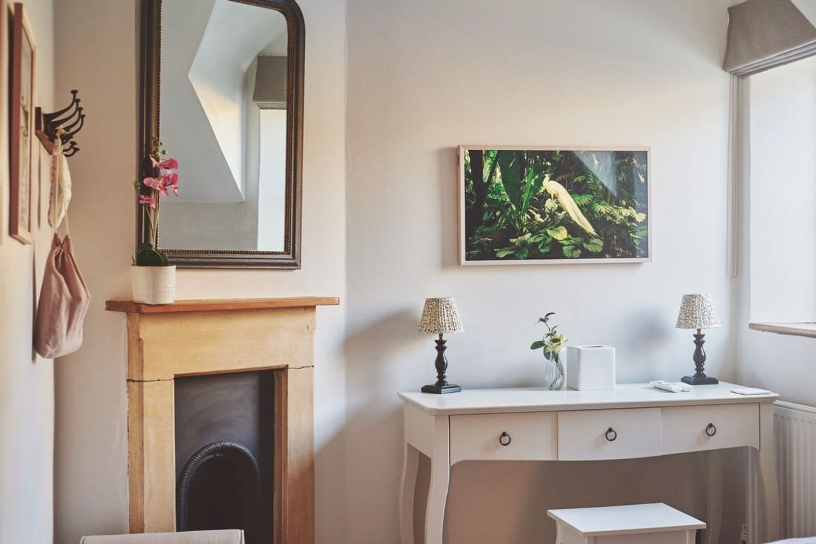 Three large bedrooms with double king-size beds, each with a TV, smart TV, dressing table, mirrors, hair dryer.