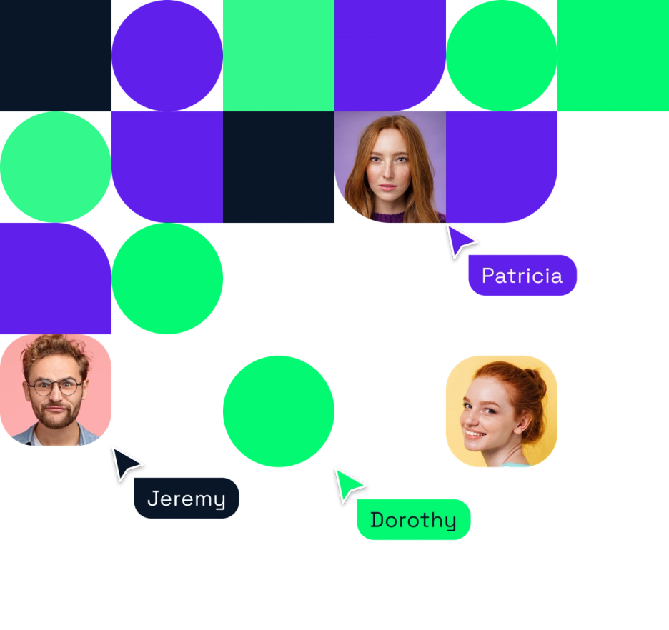 Abstract tile design with team avatars — illustrating WIARA's remote-first approach