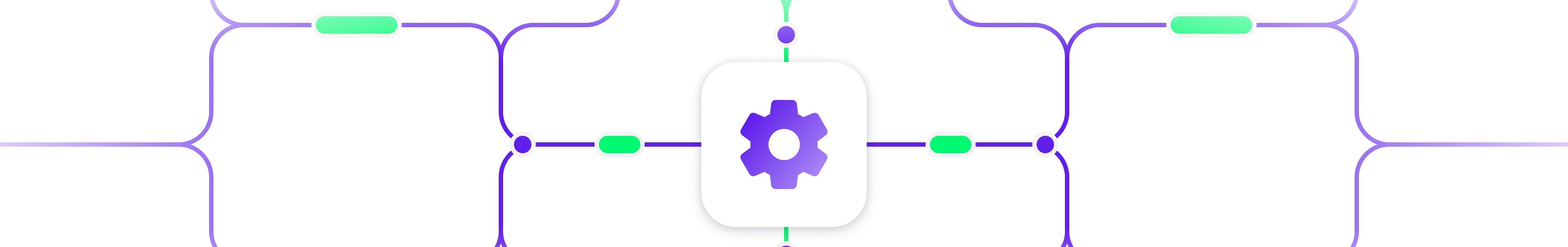 Abstract illustration of a central gear icon with connected lines, representing system integration and workflow automation.
